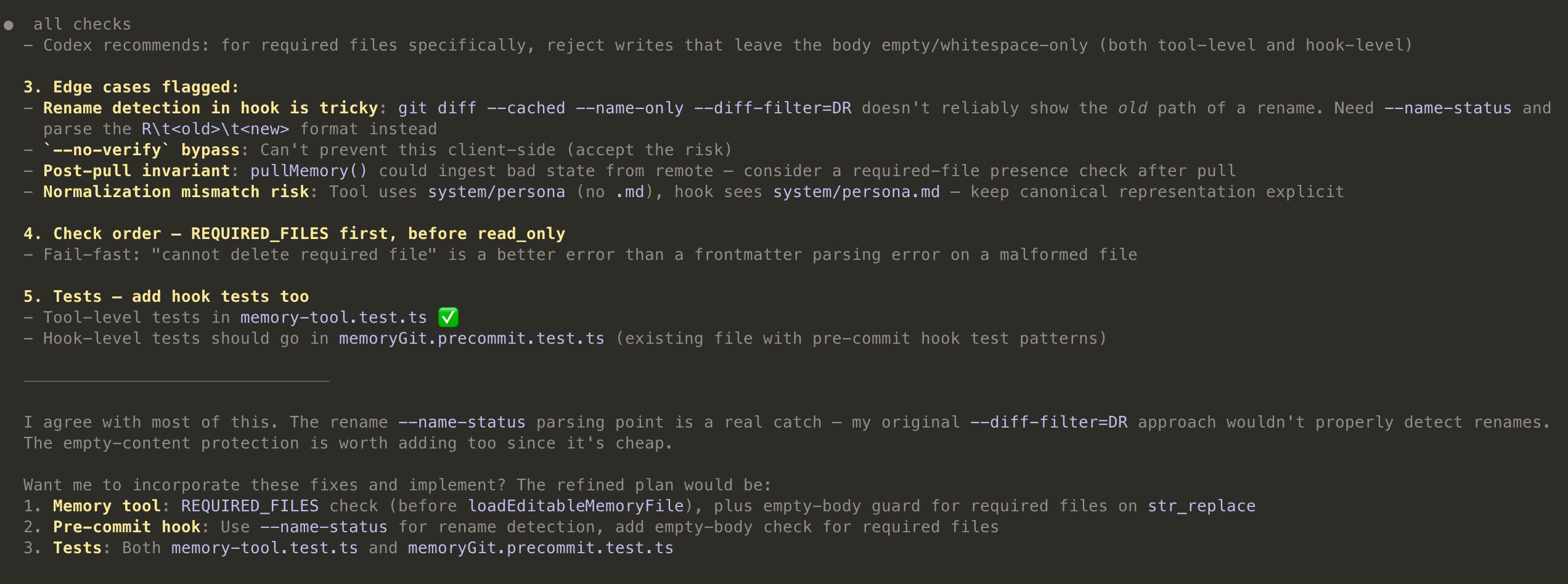 Some feedback from Codex on my agent's plan